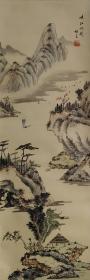 【937】松云，山水人物图，立轴绢本，画心尺寸101✘33。青花瓷轴头。