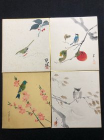 日本舶来 国画作品 花鸟 色纸镜心 4幅