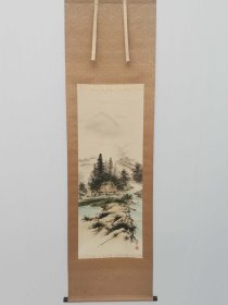 字画挂轴文房用品 装饰 家居 手绘 高级绫裱 桐木箱装 四神像應山水图 长友作 木盒 双重箱 日本回流 海外淘购