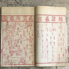 清刻本《状元尚书》，蔡沈集传，光绪癸巳年（1893）溧阳文富斋藏版，雕版印刷，卷首有红印版画2叶4面，竹纸线装四册全，约16开（23.8x15.2cm）