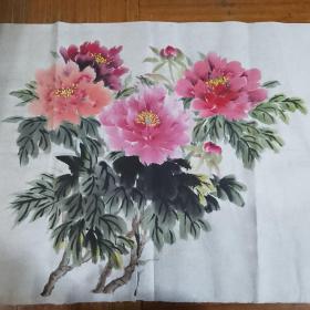 莱阳国画 《花枝俏五朵》花鸟画  68*46cm 未署名