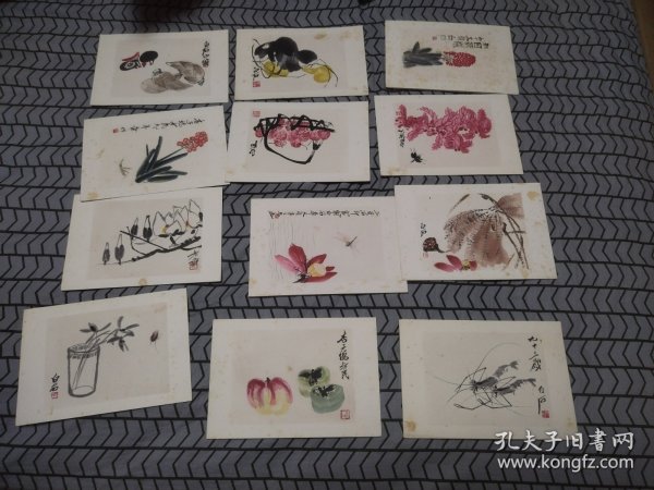 木板水印小画片 齐白石绘画 十二张