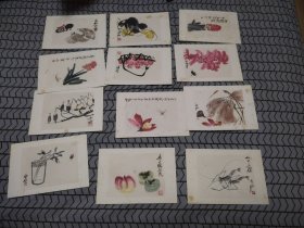 木板水印小画片 齐白石绘画 十二张