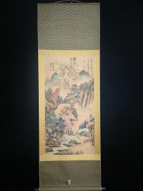 《赵孟頫山水》三尺手绘作品
材质：宣纸
装裱尺寸：长162cm*52cm
画心尺寸：长89cm*42cm