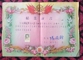60年代江苏省如东县教师进修学校结业证书一张