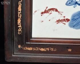 民国王步青花釉里红虾趣图瓷板3x51.5x40.8cm