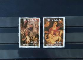 圭亚那邮票 1989 圣诞节日绘画 2枚盖销