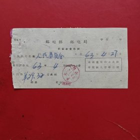 1963年4月27日，电报费，山西省长子县人民委员会。（生日票据，邮电专题2，82-9）