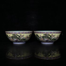 大清乾隆珐琅彩开片描金鹿纹碗（6.5×15cm）
