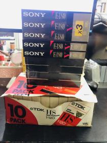 录像带（全新）： 索尼 SONY E-180（5盒）TDK HS T-120(4盒) FUJIFILM TDK HS T-120（整箱10盒）共计19盒合售