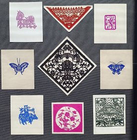 民间艺人手工窗花9个