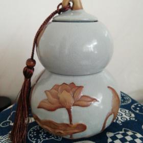 浮雕陶瓷葫芦双层茶叶罐