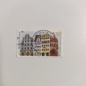 外国邮票 德国邮票建筑绘画图 信销1枚 如图瑕疵