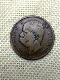 意大利10分铜币（B/I版） 1894年翁贝托一世 老包浆起自然铜锈 极美品 oz0529