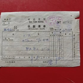1983年4月22日，住宿费，广州市白云宾馆（生日票据，旅店专题2类，73-8）