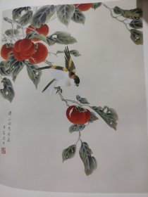 散页美术资料（印刷品）———书画——-花鸟【陈之佛】，山水扇面【黄宾虹】，行旅图【傅抱石】，漓江山水及局部放大，街景写生【李可染】2060，