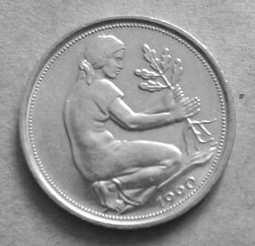 德国硬币：1990年50芬尼 西德马克
