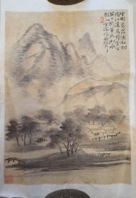 29756 号 纸本印刷 （华嵓/新罗山人）水墨山水 宣纸画片 尺寸为画面部分！