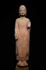 （议价） 北齐青州彩绘站佛高136cm