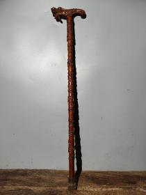 旧藏老桃木雕刻龙头福禄寿拐杖  桃木福禄寿三星拐杖一把 直径长88厘米宽17厘米重500克