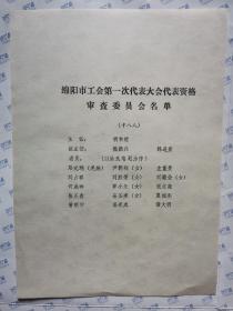 绵阳市工会第一次代表大会代表资格审查委员会名单(十八人)1985年.16开