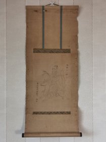 日本神像老挂轴，老版画，纸本纸裱，非常老，画芯30×19，上裱有虫蛀。