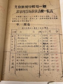 新闻史料：《北京新闻学校第一期教学内容与教学活动一览表》，郑海天签名，缺封底  ——2348