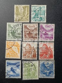 瑞士邮票，1936年起 著名旅游风景 各地高山湖泊风光雕刻版一组