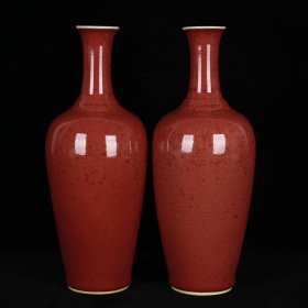 清康熙豇豆红釉花瓶古董古玩古瓷器收藏