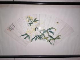 民国常州名家解放初江苏文史馆员王钧《芙蓉蜜蜂》扇面