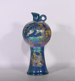 宋定窑易定款七彩麒麟龙纹夜光瓶，高27×13.5厘米