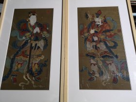 民国时期绢本彩绘 庙画，水陆画，两张（画心大小59/30.5）
