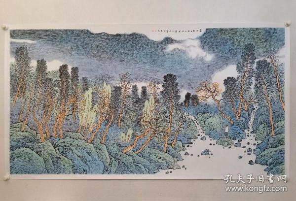 保真书画，广东名家，广东岭南美术院画家，云浮画院副秘书长，李国开六尺整纸山水画佳作一幅，尺寸97×182cm，纸本托片，带有作者合影，1200元顺丰包邮。画的清雅秀逸，格调不俗。
远离都市喧嚣，享受一份静谧，一份淡然，画家笔下的山水，是有自己独特的理解和追求，也是当代人心中的精神家园所在！
。