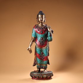 珍品旧藏西藏收纯铜西藏工艺镶嵌宝石彩绘描金站释迦摩尼佛祖一尊      
工艺精湛  造像精美
重3400克   高39厘米  宽12厘米