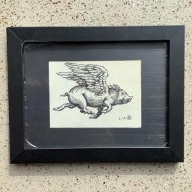 《Flying Pig（飞猪）》手绘铜版画原作装饰画挂画潮流艺术