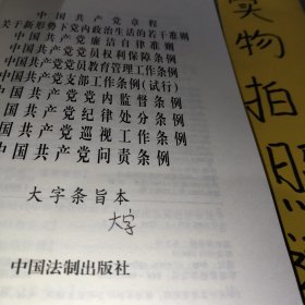 中国共产党章程 关于新形势下党内政治生活的若干准则 廉洁自律准则 党员权利保障条例 党员教育管理工作条例 支部工作条例 （试行） 党内监督条例 纪律处分条例 巡视工作条例 问责条例 （大字条旨本）