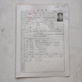 1977年教师登记表 文亮小学/东门新桥：陈锦如 贴有照片 上盖大红印章