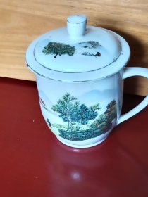老手绘山水风景茶杯(直径8cm高13cm)
