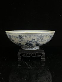 大明宣德年制款青花刀马人物武将纹饰碗，直径20.5cm，高7.5cm