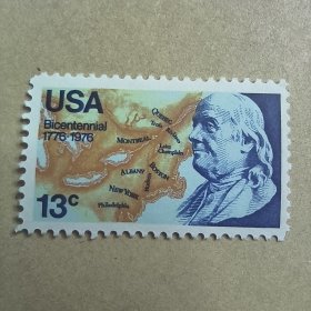 USA111美国1976年名人人物富兰克林总统像 地图 外国邮票 新 1全