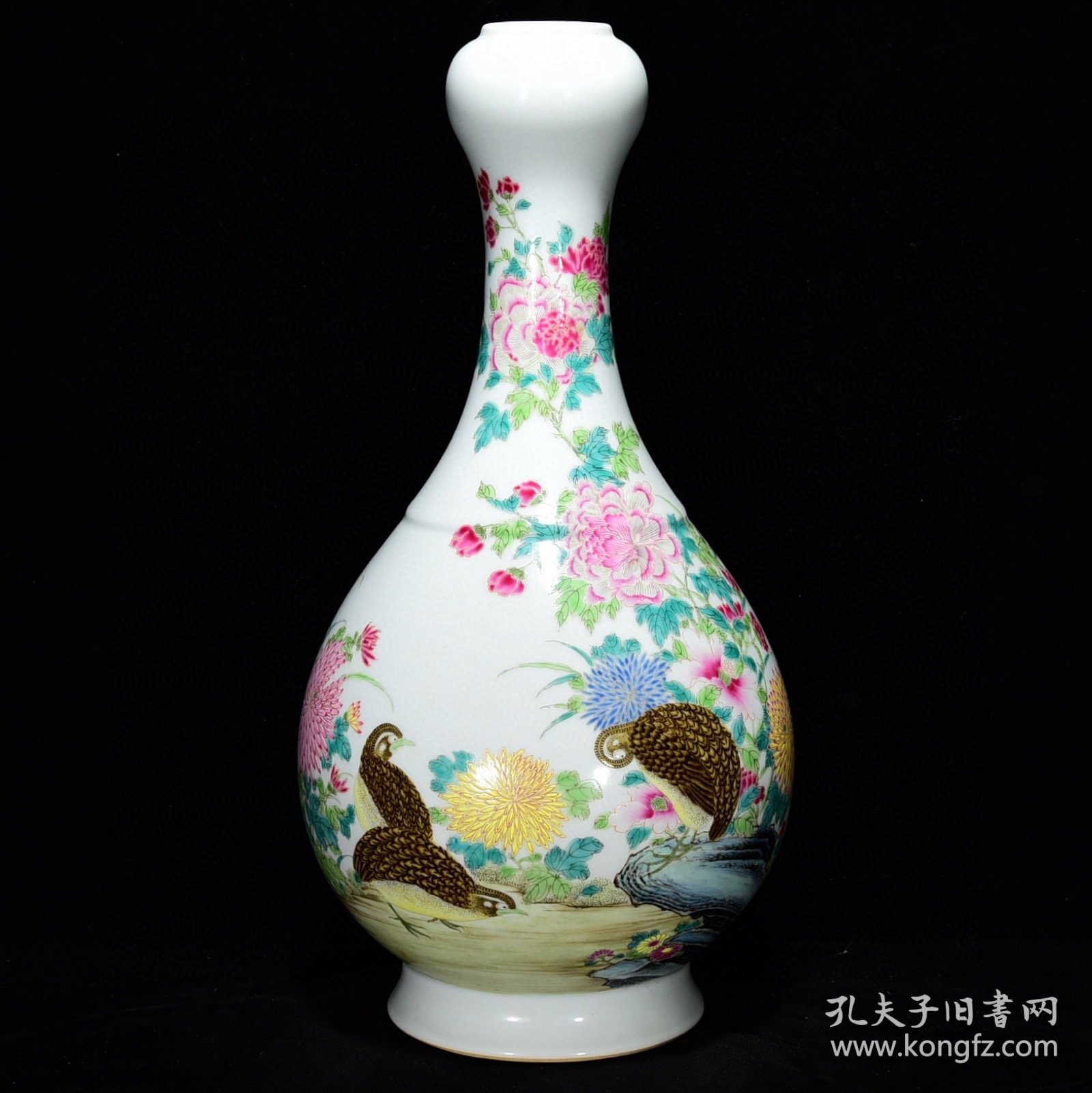 清雍正粉彩安居乐业纹蒜头瓶尺寸35*18.5厘米