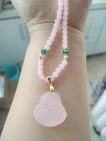 天然玉髓藕粉小佛公吊坠项链