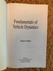 现货 Fundamentals of Vehicle Dynamics 英文原版 车辆动力学基础