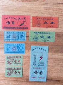 早期塑料老食堂票(江西萍乡发电厂特种厂票+北大、中南、湖师大)共8张