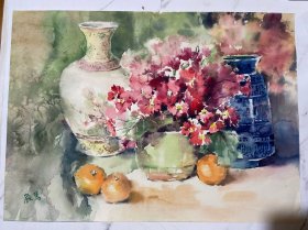 保真保手绘。水彩一张，品相如图。画心尺寸（52*37）cm，货号：L446