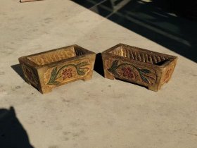 清代青石水仙盆一对，全品
