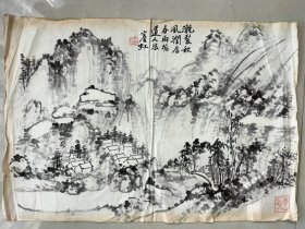 老画一副，手绘老山水画小品，品相较差，尺寸50x35厘米，