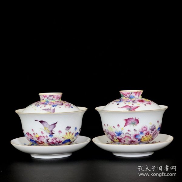 清乾隆珐琅彩万花蝴蝶纹盖碗 古玩古董古瓷器老货收藏
