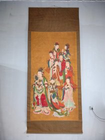 老手绘精品绢本<群仙岀游图> ，品像画工一流，大师之作，尺幅巨大适合大空间！高366-宽153厘米