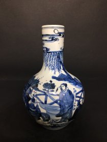 青花天球瓶，人物故事，